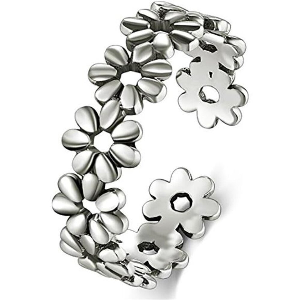 Toe Rings - Flower Hawaiian Leaf Sterling Silver Band Ring - Stylish Toe Rings